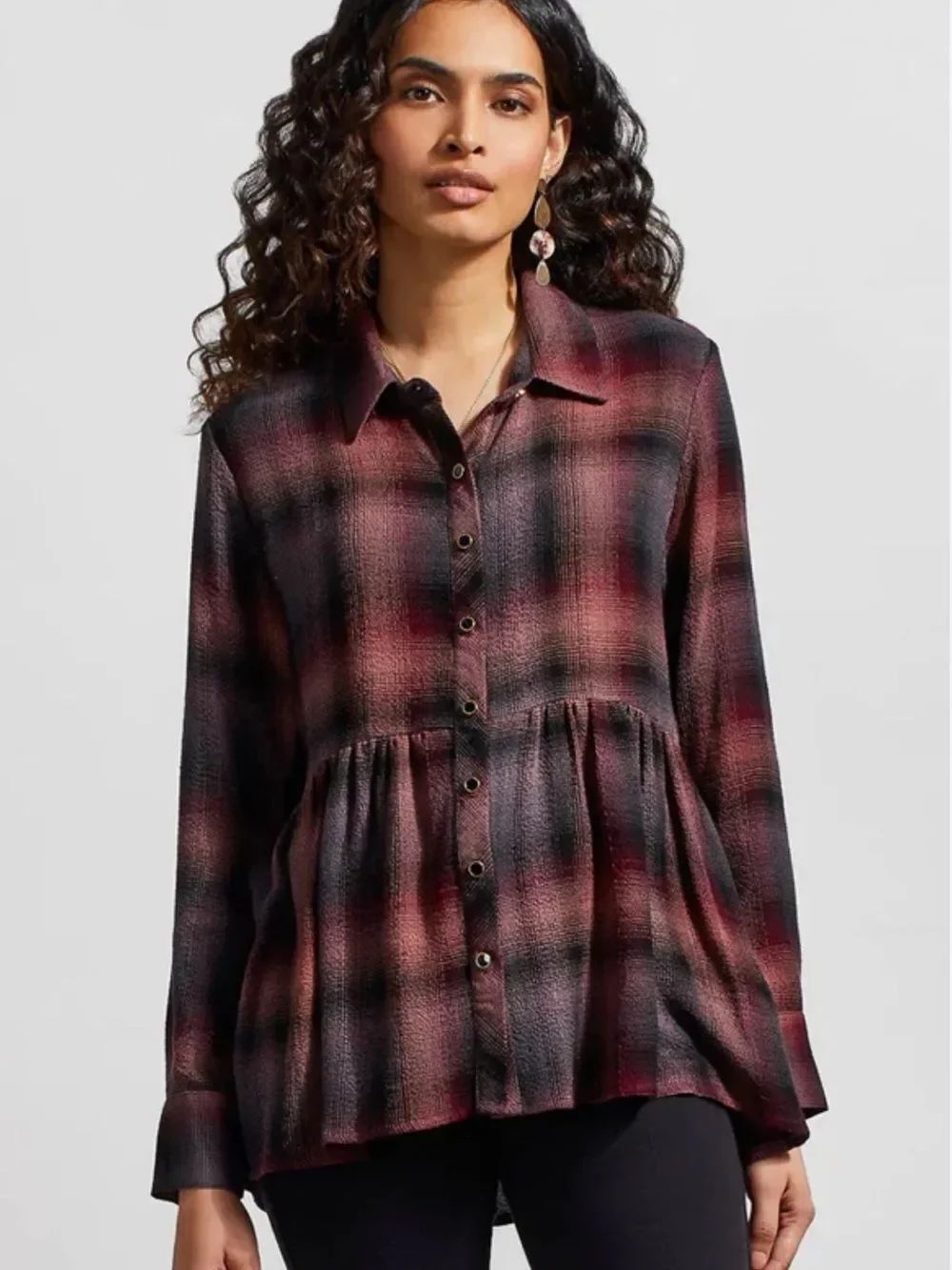 Tribal Plaid Peplum Button-Up Top Women’s Large